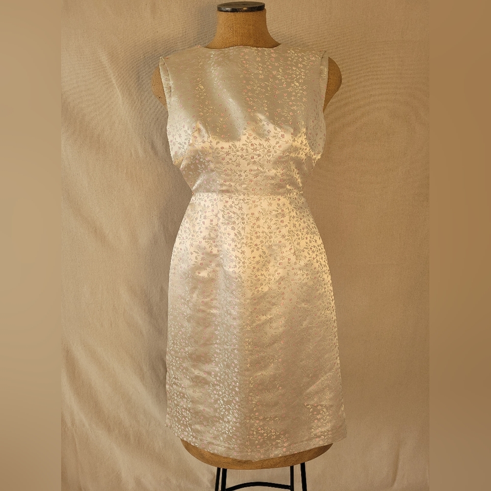 VINTAGE Silk Floral Print Mini Dress in Champagne & Pink